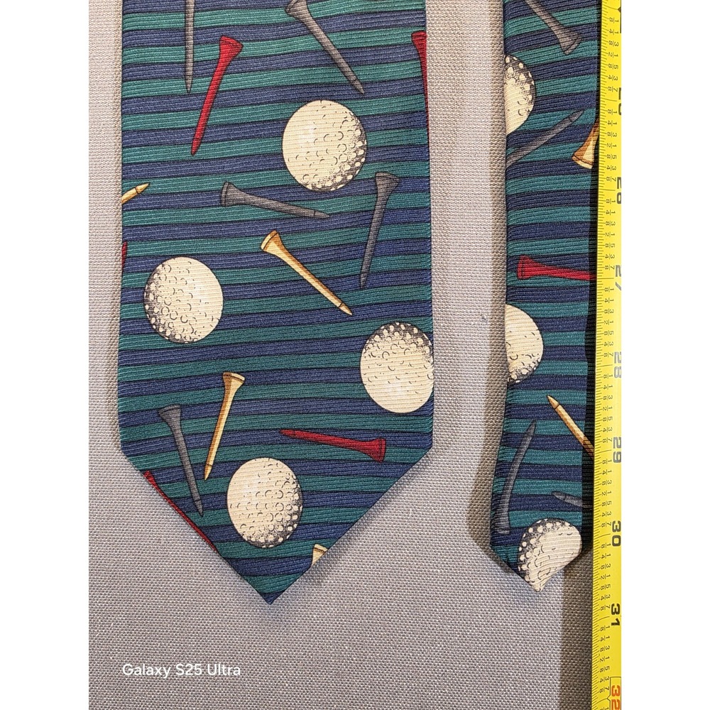 Mens 100% Silk Necktie Golf Balls Tees Sports Country Club Golfer Office Vintage